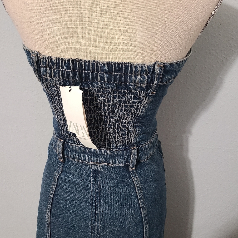 Zara Denim Button-Up Strapless Corset Maxi Dress NWT Size XS - Picture 7 of 16